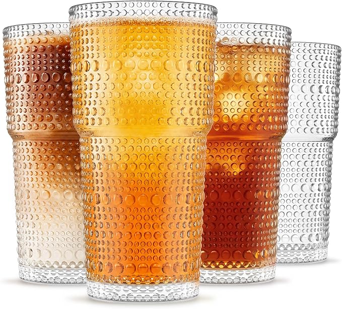 INSETLAN 20oz Hobnail Glass Cups Set of 4, Vintage Drinking Glasses, Iced by INSETLAN