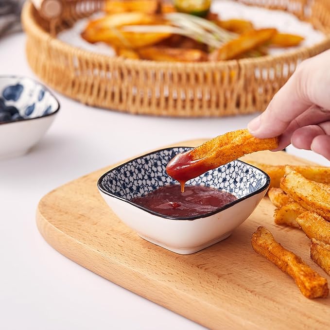 Japanese Style Ceramic Dipping Bowl,3.3'' Small Soy Sauce Dish for Condiments,Blue and White Small Bowl for Ketchup Stackable Side Dish Ramekins- Set of 6 (3.3 inch)
