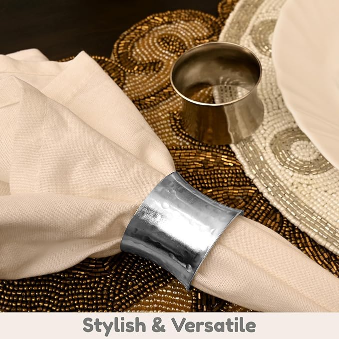 ALPHA Living HOME Metal Napkin Rings Set of 12 - Silver Drum-Shaped Handcrafted Serviette Holders for Dinners, Holidays, Weddings, Family Gatherings - Elegant Aluminum Table Decor for Everyday Use