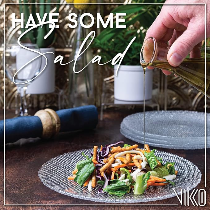 Vikko Elegant Textured Glass Plates - Set of 4 Stackable Salad & Dessert Plates, 8.5 Inch, Dishwasher Safe
