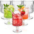 6 Pack Vintage Glass Goblets, 7.5 OZ Small Clear Wine Glasses, Retro Embossed by ELFULLY
