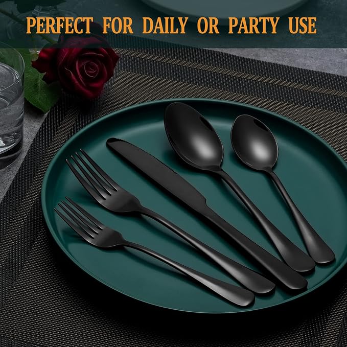 40 Pcs Black Silverware Set, Stainless Steel Flatware Set - Image 7