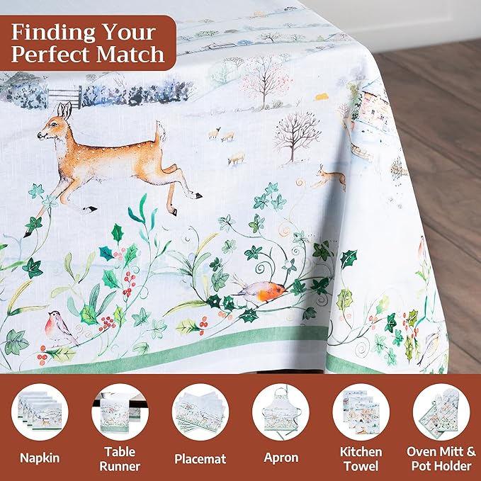 Maison d' Hermine Table Cloth Rectangle Table 100% Cotton 60 x 90 Inches Fall Tablecloth Reusable Everyday Use for Thanksgiving Christmas Decorations Dining Farmhouse Party (Snowy World)