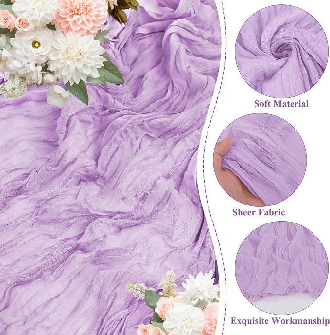20 Pack Lilac Cheesecloth Table Runner 10FT Long Boho Gauze Fabric Table Runner - Image 3
