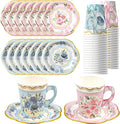 WorldBazaar Floral Tea Party Dinnerware Disposable Cups and Saucers 24 Set | 9oz by WorldBazaar