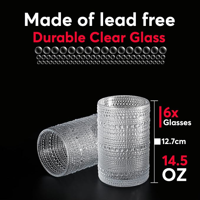 Hobnail Drinking Glasses, Vintage Glassware Set of 6, Vintage Drinking Glasses - Image 4