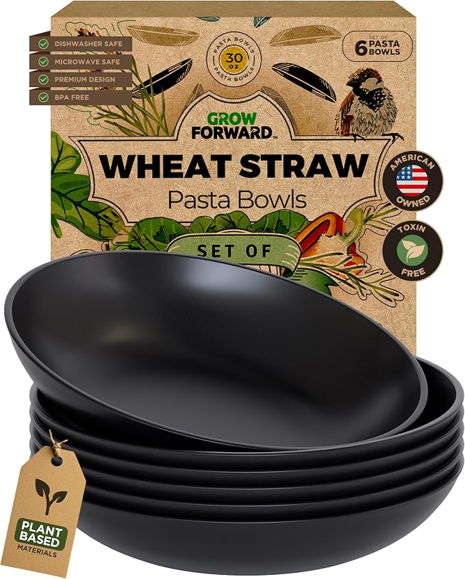 Grow Forward Premium Wheat Straw Pasta Bowls - 30oz Unbreakable Wide & Shallow by GrowForward