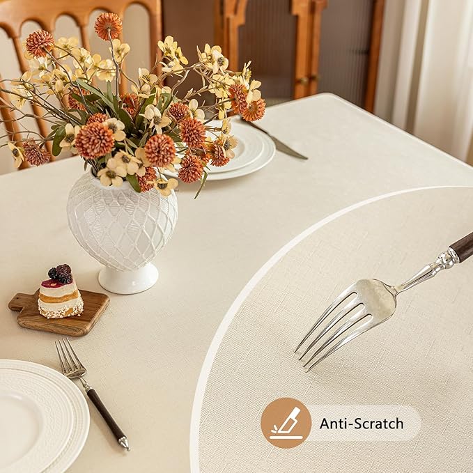 Fabric Beige 54 x 72 Inch Rectangle Table Cloth Faux Linen Textured Water Resistant & Washable Rectangular Tablecloth Anti-Scratch for Dining Kitchen Party