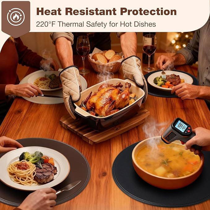 Round Vinyl Gray Placemats Set of 6, Faux Leather Waterproof Wipeable Heat Resistant Place Mats, Washable Table Mats for Halloween, Thanksgiving & Christmas Dinner(Gray)