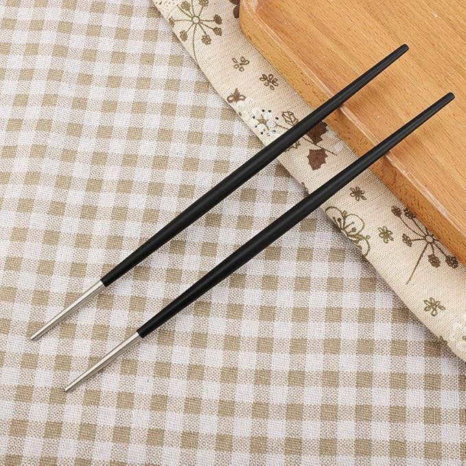 2 Pairs 304 Stainless Steel Chopstick Japanese Sushi Chopsticks Tableware Set Korean Chopsticks Set |Silver Black| chopstick sushi