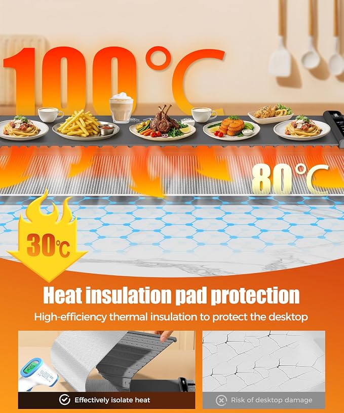 Warming Mat for Food, 46x15 Inch, Dark Grey, Fast Heat, Child Lock | Includes - Image 2