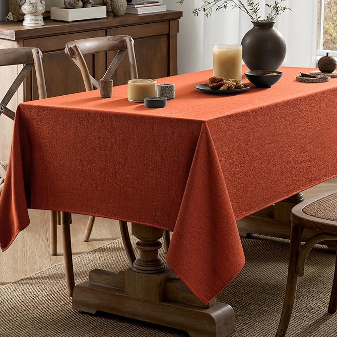 MIULEE Burnt Orange Linen Polyester Tablecloth Fall Thanksgiving 52x70 Inch Rectangle Table Cloth Waterproof,Stain Resistant for Dining Party Wedding