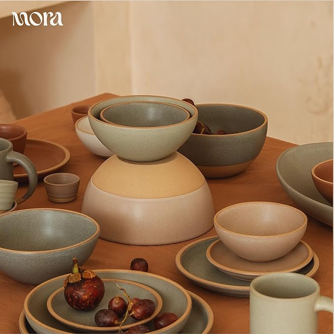 MORA Medium Bowls Set of 4, 28oz Ceramic Pottery Everyday Bowls - Microwave, Oven and Dishwasher Safe - Thyme