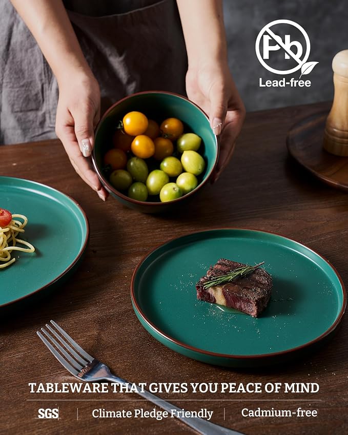 Famiware Mercury 24-Piece Stoneware Plates and Bowls, Dark Green | Dinnerware - Image 6