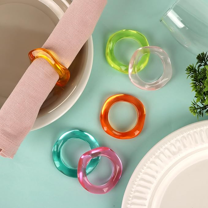 CLEENTABLE Epoxy Resin Spring Napkin Rings Set of 12 - Irregular Napkin Holders for Dining Table, Party Decor, Weddings, Everyday Use, Elegant Tabletop Accents (Multi Pastel)