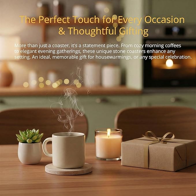 Travertine Stone Coasters Set of 4 ，4 inch Round Coasters Make a Great Housewarming, Providing Sturdy and Durable Desktop Protection for a Variety of Cups
