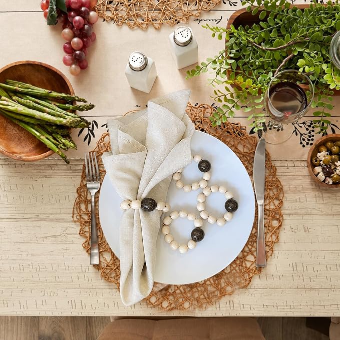 Wood Bead Napkin Rings Set of 6, Dark Gray and Natural Beech Wood, Farmhouse - Image 6