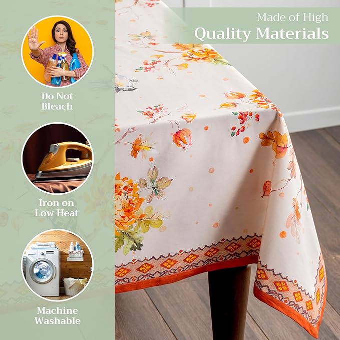 Maison d' Hermine Table Cloth Rectangle Table 100% Cotton 54 x 72 Inches Fall Tablecloth Reusable Everyday Use for Thanksgiving Christmas Decorations Dining Farmhouse Party (Kelim - Prairie)