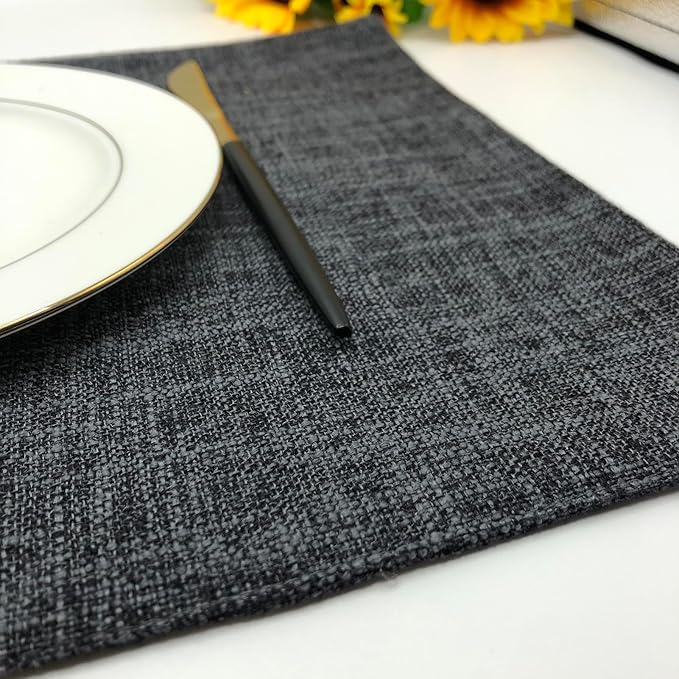 Rilassato Textile Placemats, Set of 4 Heat-Resistant Placemats for Kitchen Table, Washable Durable Linen Table Mats Woven Placemats (4, Charcoal Grey)