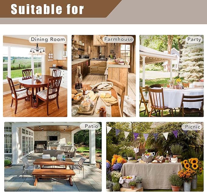 Fitable Linen Textured Tablecloths 2 Pack, Faux Burlap Rectangle Table Clothes for 8 Foot Tables, Flax Holiday Table Covers for Vendor Events, Party, Wedding, Farmhouse (Khaki, 54 x 120 Inch)