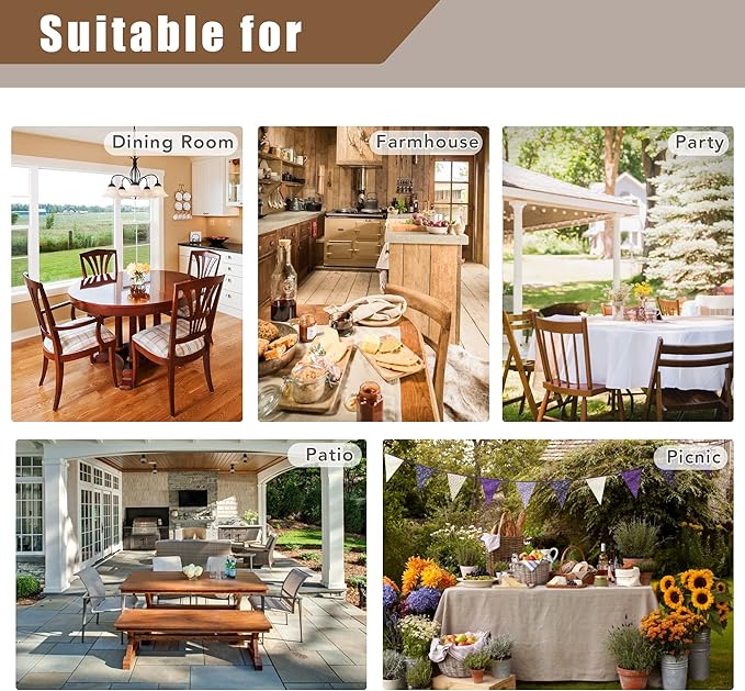 Fitable Faux Linen Tablecloths Rectangle 60 x 120 Inch - 6 Pack Neutral Table Clothes for 8 Foot Tables, Nature Faux Burlap Table Covers for Wedding, Party, Farmhouse, Banquet, Buffet