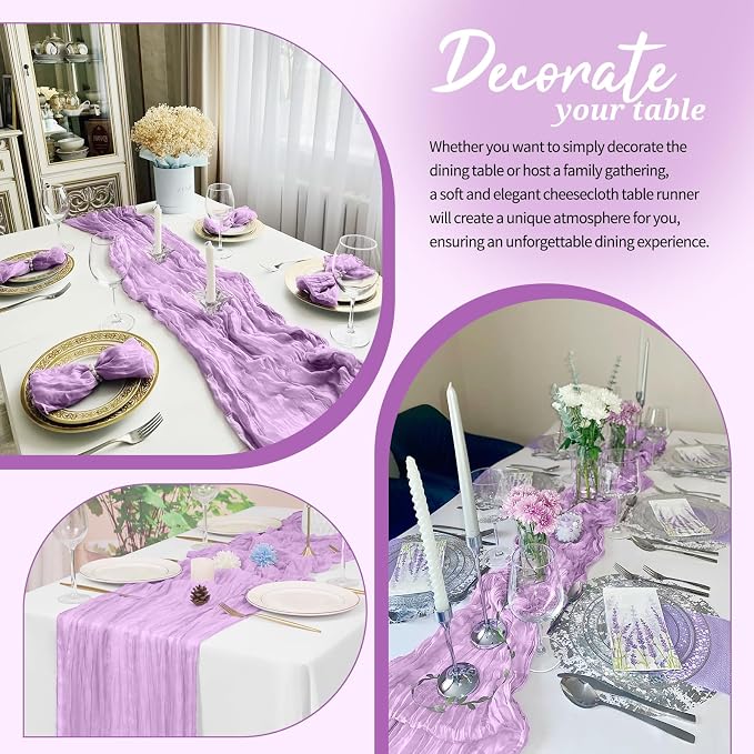 Pesonlook Cheesecloth Table Runner Light Purple, 20 Pack 17.7x108 inch - Image 4