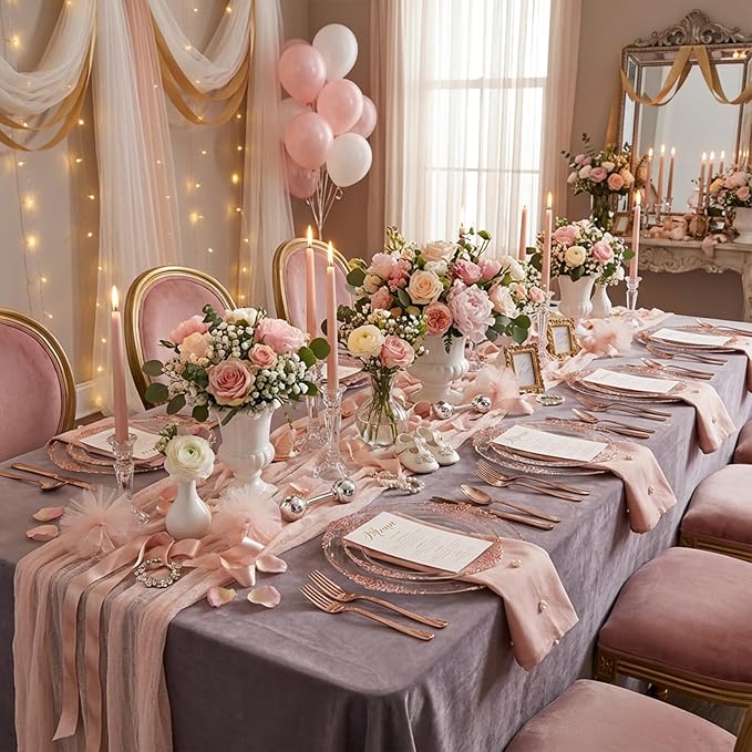 102PCS Rose Gold Plastic Plates - Clear Rose Gold Plate - Heavy Duty Disposable Plates - Fancy Disposable Dinner & Dessert Plate for 51 Guests for Party & Wedding & Valentines