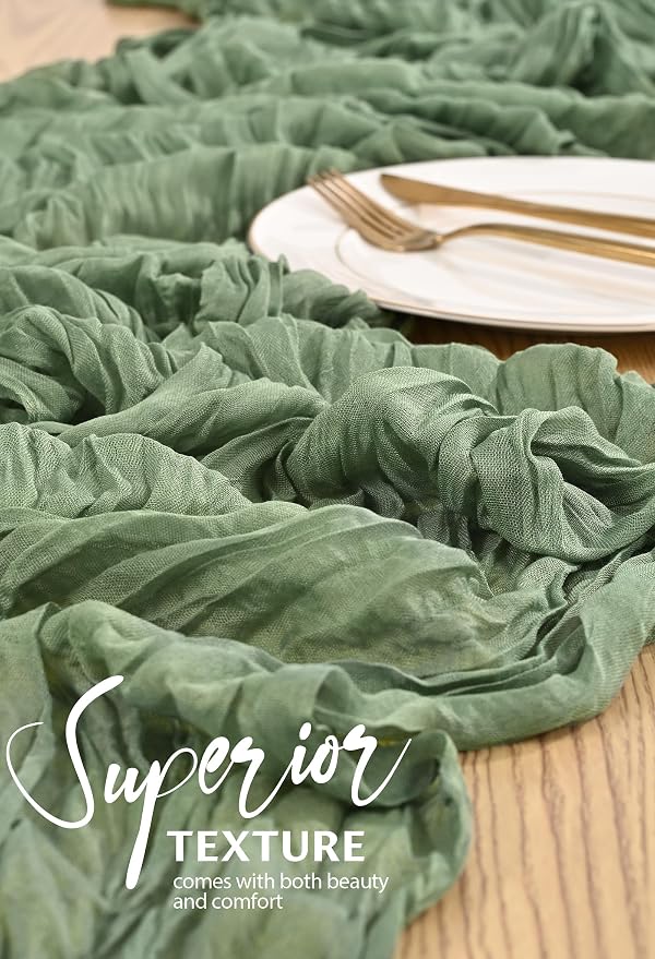 Showgeous 2 Pack Sage Green Cheesecloth Table Runners Boho Wedding Decor | - Image 4