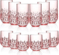 Acrylic Drinking Glasses Set of 12 Pink Mixed Drinks Glassware Unbreakable Palstic Tumbler and Rocks Glass Set 6pcs 18oz Highball and 6pcs 12 oz Cocktail Glasses for Cocktail Iced Coffee Beer Whiske