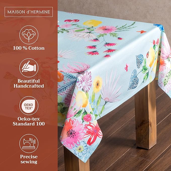 Maison d' Hermine Table Cloth Rectangle Table 100% Cotton 60 x 120 Inches Tablecloth Reusable Decorative for Dining Room Farmhouse Home Valentines Day Decorations Spring Summer - Jardin D'Ete - Mint