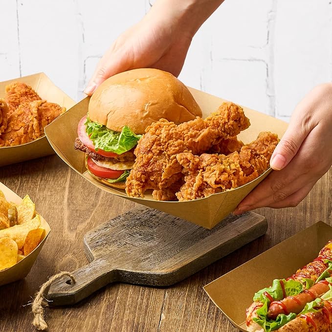 ZORRITA Extra Large Paper Food Trays, 5 LB, 100 Pack | Disposable, Kraft Paper - Image 5