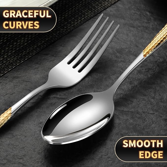 20-Piece Hammered Silver Gold Silverware Set - Image 8