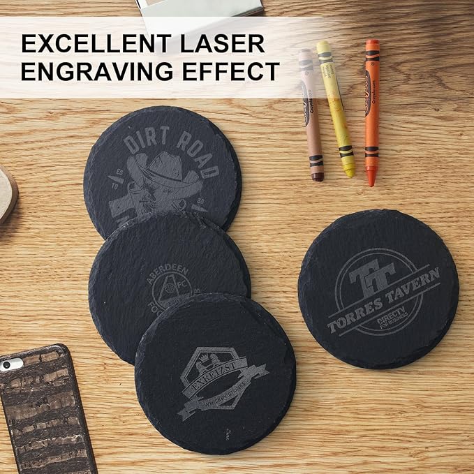 Slate Coasters Set of 72,4-Inch Black Round Stone Drink Coasters with Scratch-Resistant Backing, Durable Tabletop Protection for Home Office Kitchen, Ideal Housewarming Wedding Gifts