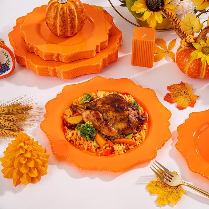 COLOSUS 100pcs orange Disposable Plastic Plate-Heavy duty plate for Party/Wedding/anniversary 50 dinner plates and 50 dessert/salad plates