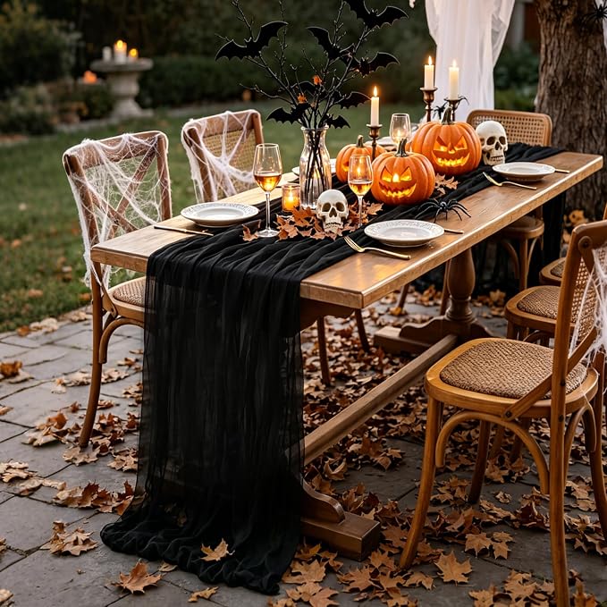 Black Table Runner, 10FT Black Cheesecloth Halloween Table Runner 35*120inch - Image 5