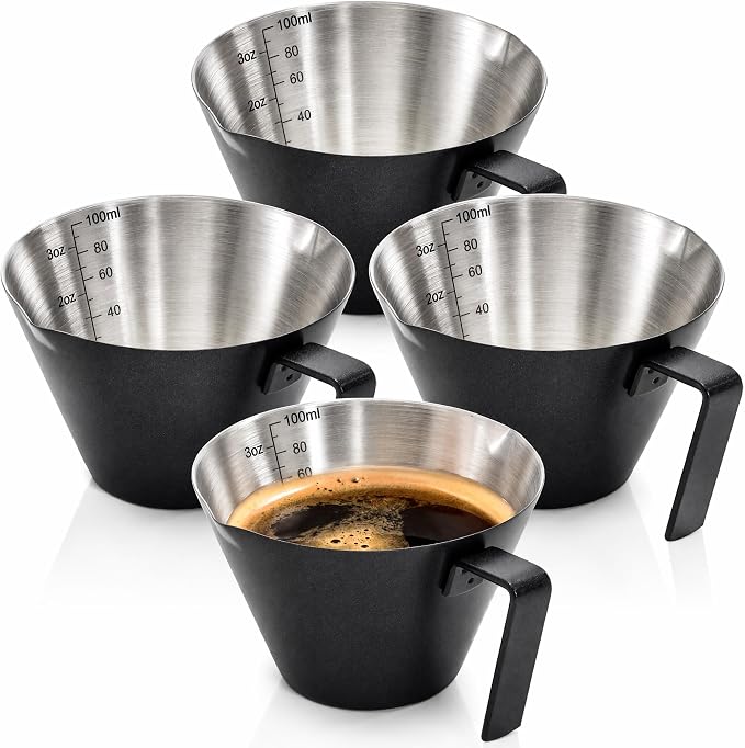 4 Pack Stainless Steel Espresso Measuring Cup, 3.4OZ/100ML Double Spout by YIMITEE