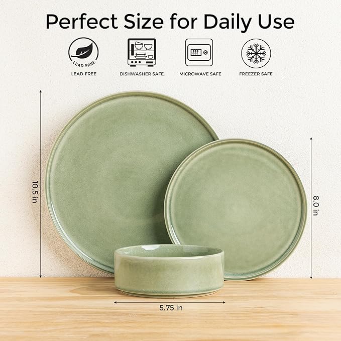 AmorArc Ceramic Dinnerware Sets, Handmade Reactive Glaze Stoneware Plates and Bowls Sets,Highly Chip and Crack Resistant | Dishwasher & Microwave Safe Dishes Set, Service for 4 (12pc)
