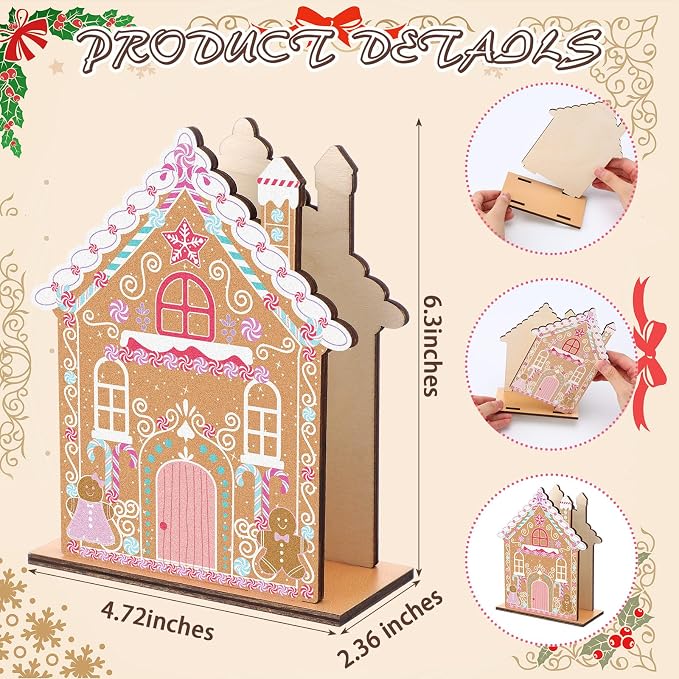 Christmas Napkin Holder for Tables Gingerbread House Napkin Holder Wooden Xmas - Image 2