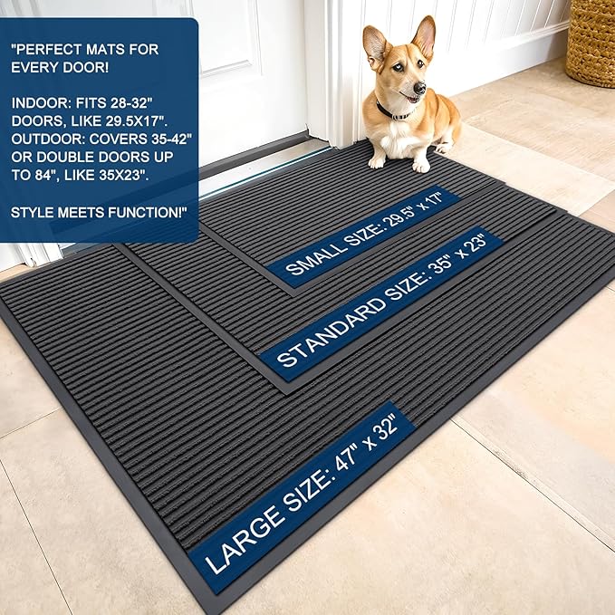 OLANLY Front Door Mat Indoor Outdoor Entrance, Waterproof Heavy Duty Doormat, Fade Resistant, Low Profile, Easy Clean Patio Porch Welcome Floor Mats for Entry, 35x30, Charcoal Grey