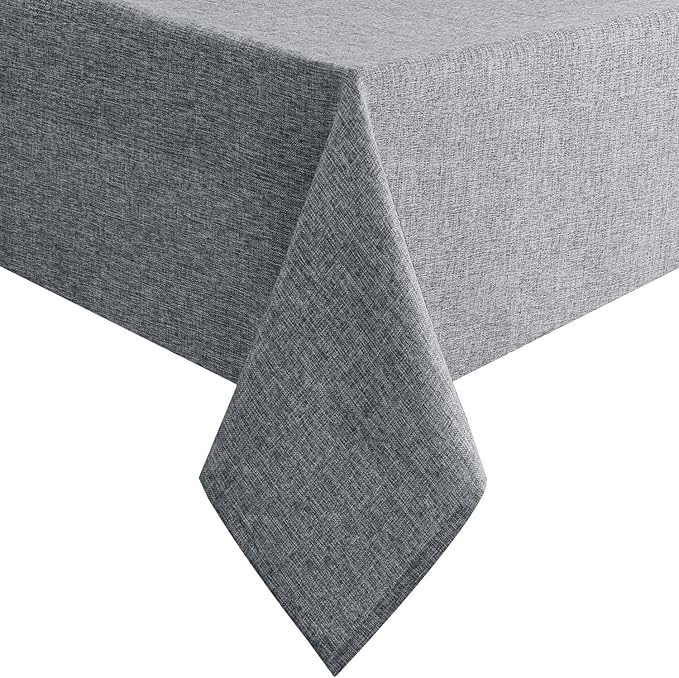 Hiasan Faux Linen Rectangle Tablecloth - Wrinkle and Stain Resistant Washable Table Cloth for Kitchen Dining Room Holiday Table Cover for Party Dinner, Grey, 90 x 156 Inch