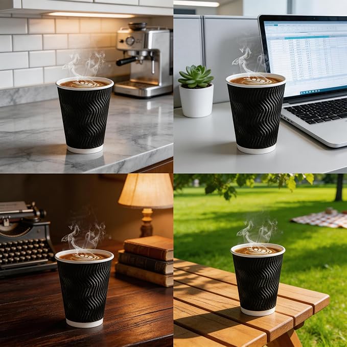 MOUMOULIFE 12 oz Disposable Paper Coffee Cups, 50 Pack, Leak-Proof Insulated - Image 6