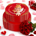 102PCS Red and Gold Plastic Plates - Red Plates Disposable - Vintage Plastic Plate with Gold Rim Include 51PCS Dessert & 51PCS Dinner Plate Perfect for Weddings & Party & Valentine's Day