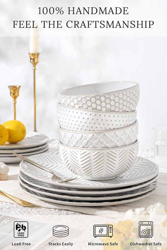 FOBENTA 32-Piece Luxury Dinnerware Set, Complete Plates and Bowls Set - Image 3