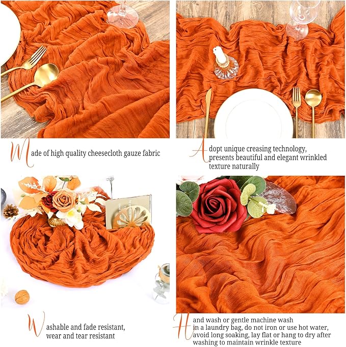 15 Pack Orange Fall Table Runner 17 x 108inch Cheesecloth Table Runner Boho - Image 4