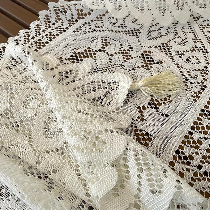 2Pcs Lace Table Runners with Tassels, Farmhouse Boho Doily Vintage Floral - Image 3