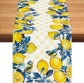 Summer Lemon Bird Table Runner Spring Blue Flowers Burlap Table Runners by BEAUTYROMANCEFORYOURLIFE