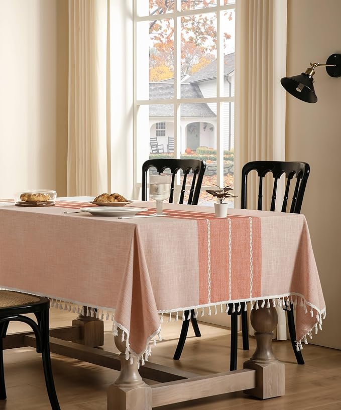 ZeeMart Contrast Linen Table Cloth Square Table Cloths 52x52 Inch Orange, Farmhouse Style Heavy Weight Burnt Orange Fall Tablecloth, Water Resistant Burlap Tablecloths