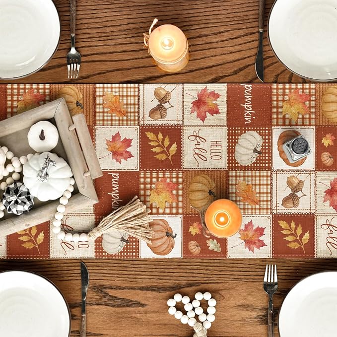 Artoid Mode 210 GSM Fall Table Runner 13x60 Inch Home Party Decor | Plaid - Image 4