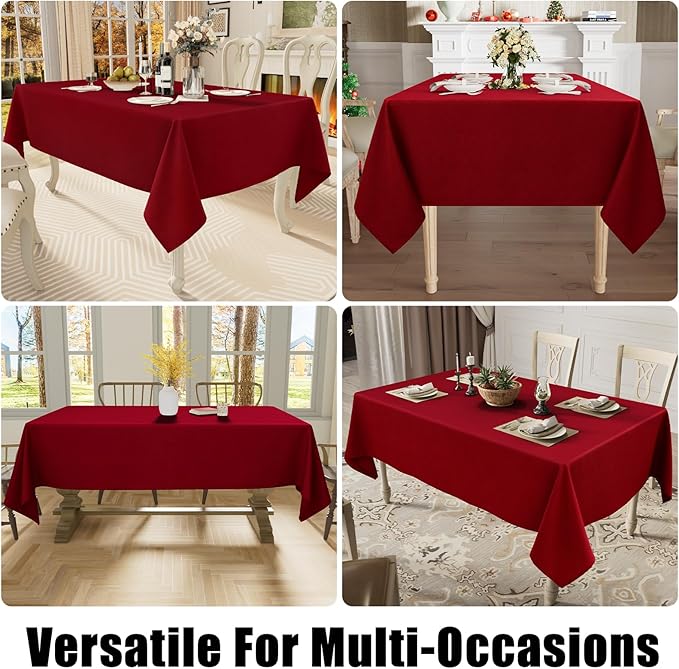 Smiry Rectangle Table Cloth Linen Textured, Waterproof Spillproof Anti-Wrinkle Burlap Tablecloth, Washable Decorative Fabric Table Cover for Dining, Party, Banquet, 52 x 70 Inch, Red