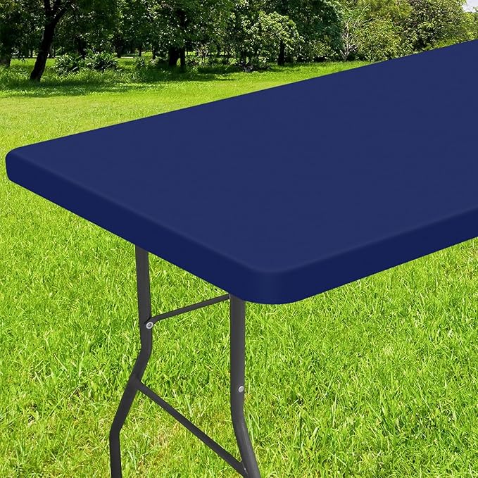 Smiry Rectangle Tablecloth, Elastic Fitted Flannel Backed Vinyl Tablecloths for 6ft Folding Tables, Waterproof Wipeable Table Covers for Indoor, Outdoor, Picnic and Camping (Navy, 30"x72")
